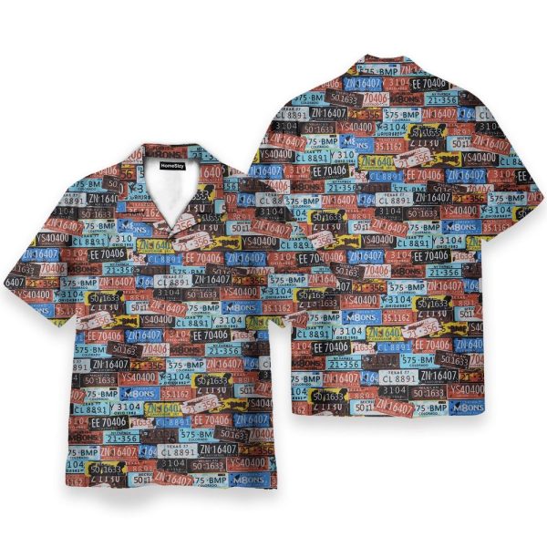 Vintage License Plate Number Hawaiian Shirt & Beach Shorts