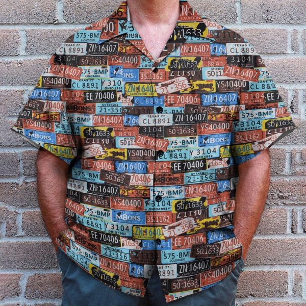 Vintage License Plate Number Hawaiian Shirt & Beach Shorts