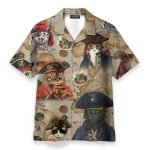 Pirate Cat Vintage Nautical Map Pattern Hawaiian Shirt