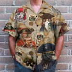 Pirate Cat Vintage Nautical Map Pattern Hawaiian Shirt