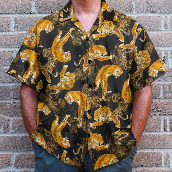 Tiger Fancy Black Japanese Style Hawaiian Shirt & Beach Shorts