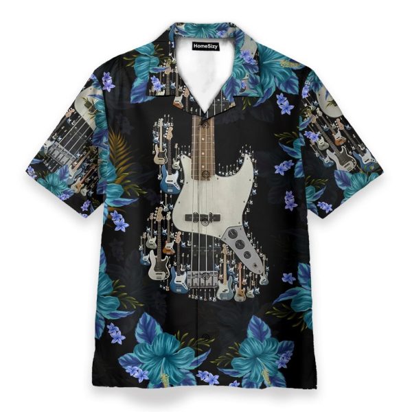 Electric Guitar Floral Tropical Pattern Hawaiian Shirt