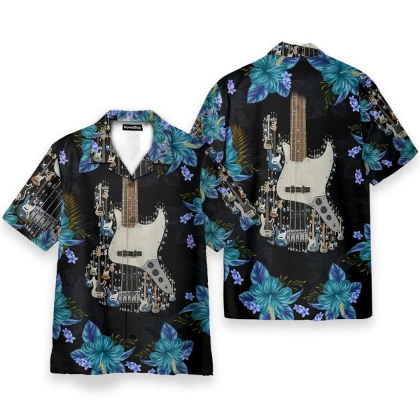Electric Guitar Floral Tropical Pattern Hawaiian Shirt