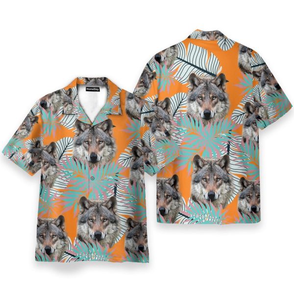Wolf Tropical Leaves Pattern Hawaiian Shirt