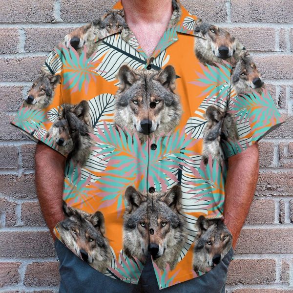 Wolf Tropical Leaves Pattern Hawaiian Shirt