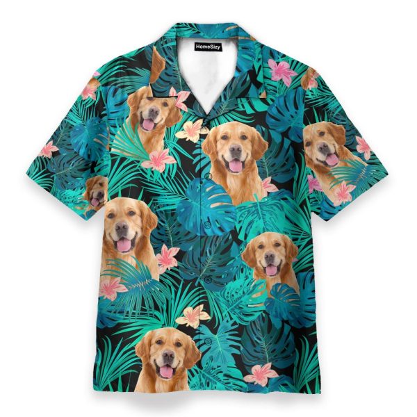 Golden Retriever In Tropical Green Leaves Hawaiian Shirt