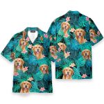 Golden Retriever In Tropical Green Leaves Hawaiian Shirt