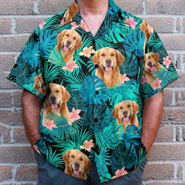 Golden Retriever In Tropical Green Leaves Hawaiian Shirt
