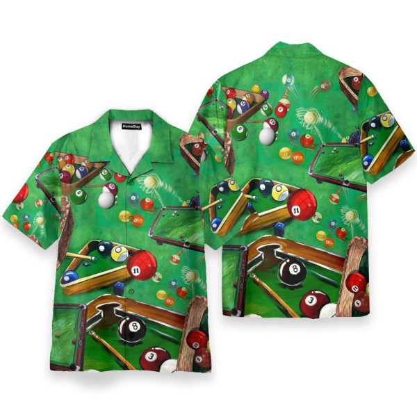 Playing Pool Billiard Tropical Hawaiian Shirt