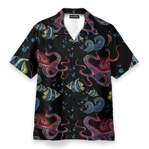 Happy Octopus Men'S Button'S Up Shirts Hawaiian Shirt & Beach Shorts