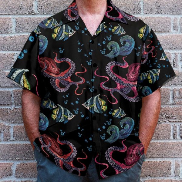 Happy Octopus Men'S Button'S Up Shirts Hawaiian Shirt & Beach Shorts