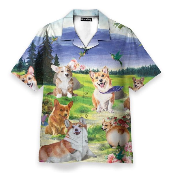 Corgi On The Valley Cute Dog Hawaiian Shirt