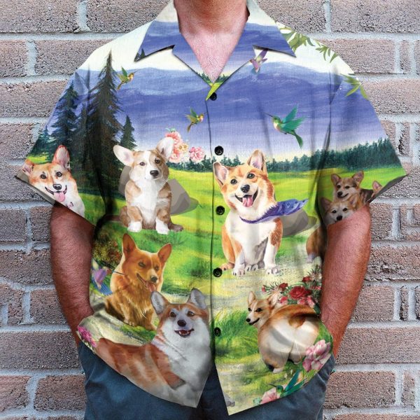 Corgi On The Valley Cute Dog Hawaiian Shirt