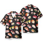Sushi Party In Black Hawaiian Shirt & Beach Shorts