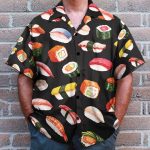 Sushi Party In Black Hawaiian Shirt & Beach Shorts