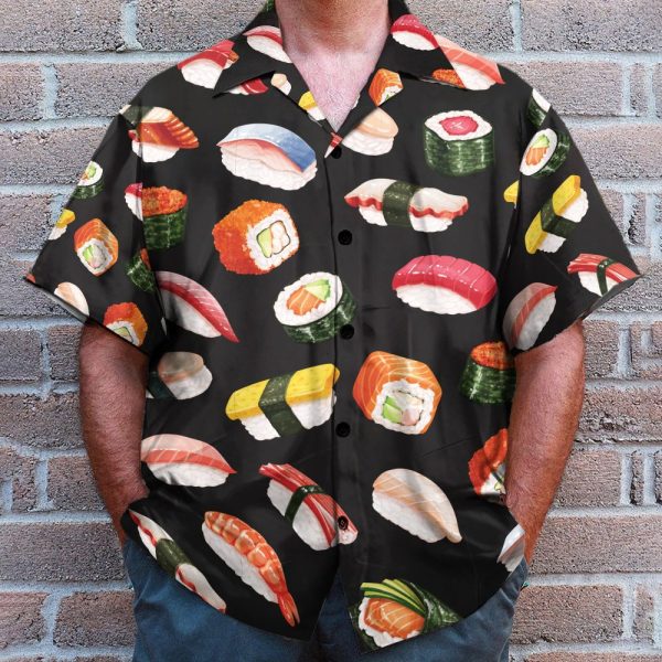 Sushi Party In Black Hawaiian Shirt & Beach Shorts
