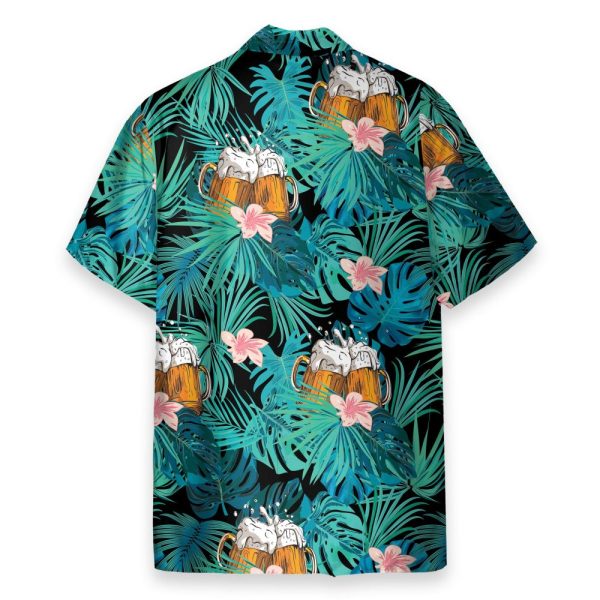 Beer In Tropical Green Leaves Hawaiian Shirt
