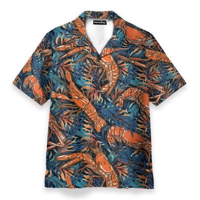 Shrimp Tropical Leaves Pattern Hawaiian Shirt & Beach Shorts