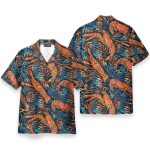 Shrimp Tropical Leaves Pattern Hawaiian Shirt & Beach Shorts