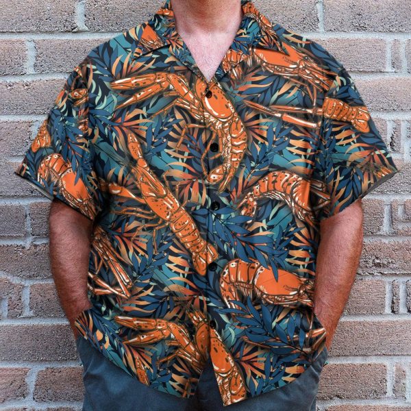 Shrimp Tropical Leaves Pattern Hawaiian Shirt & Beach Shorts