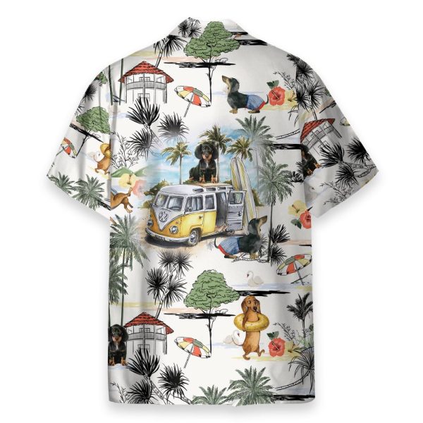 Dachshund And Hippie Campervan On The Beach Retro Hawaiian Shirt