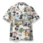 Dachshund And Hippie Campervan On The Beach Retro Hawaiian Shirt