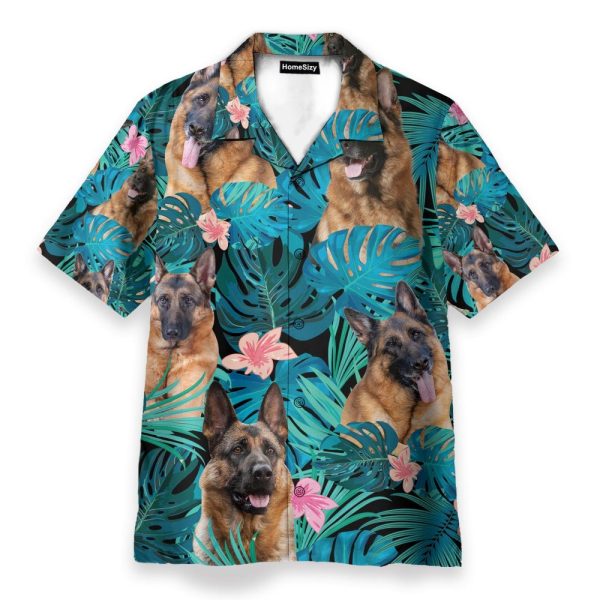 German Shepherd Dog Tropical Leaves Hawaiian Shirt