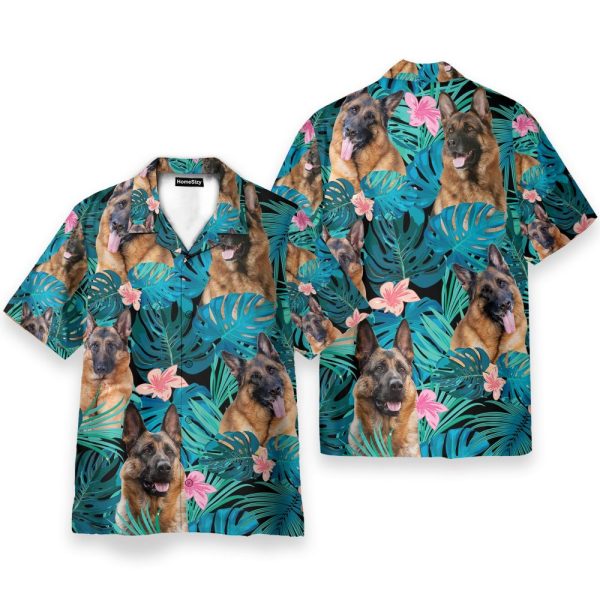 German Shepherd Dog Tropical Leaves Hawaiian Shirt