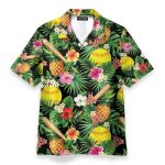 Pineapple Softball In Tropical Green Leaves Hawaiian Shirt