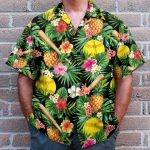 Pineapple Softball In Tropical Green Leaves Hawaiian Shirt