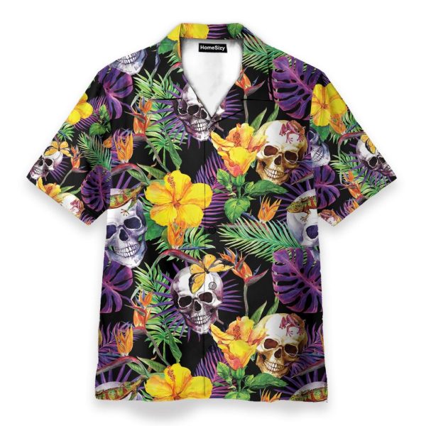 Skull Tropical Leaves Pattern Hawaiian Shirt