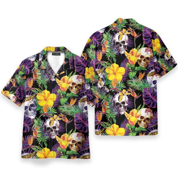 Skull Tropical Leaves Pattern Hawaiian Shirt