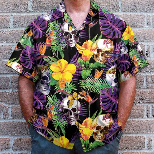 Skull Tropical Leaves Pattern Hawaiian Shirt