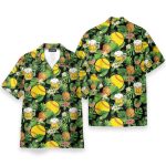 Softball And Beer In Tropical Green Leaves Hawaiian Shirt
