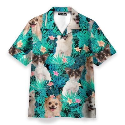 Chihuahua In Tropical Green Leaves Hawaiian Shirt