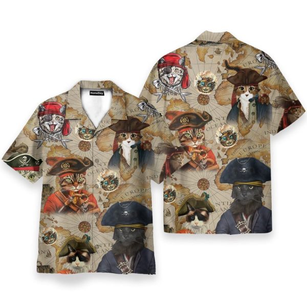 Amazing Pirate Cat Funny Button'S Up Shirts Hawaiian Shirt