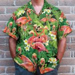 Flamingo In Tropical Green Leaves Hawaiian Shirt