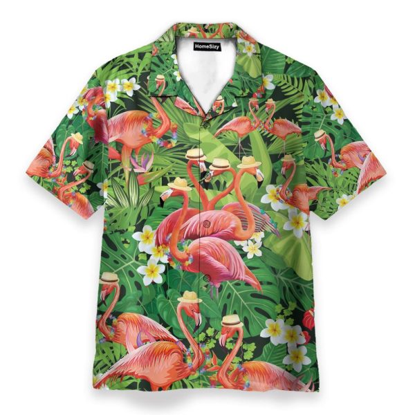 Flamingo In Tropical Green Leaves Hawaiian Shirt