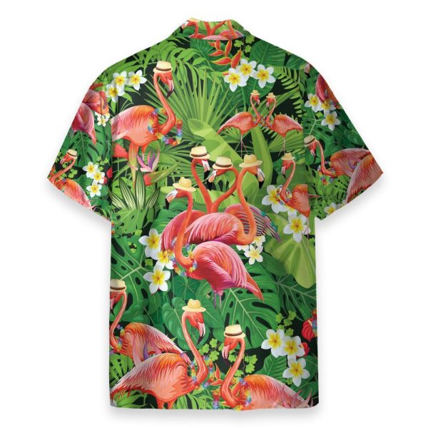Flamingo In Tropical Green Leaves Hawaiian Shirt
