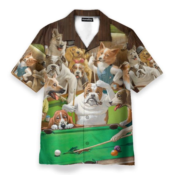 Vintage Dogs Playing Billiard Pool Hawaiian Shirt
