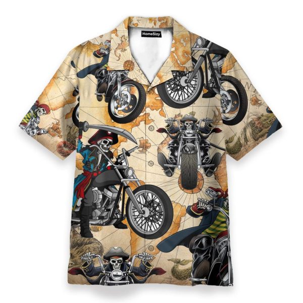 Skull Motorcycle Men'S Button'S Up Shirts Hawaiian Shirt & Beach Shorts