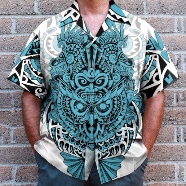 Nordic Viking Owl Tattoo Blue Color Hawaiian Shirt