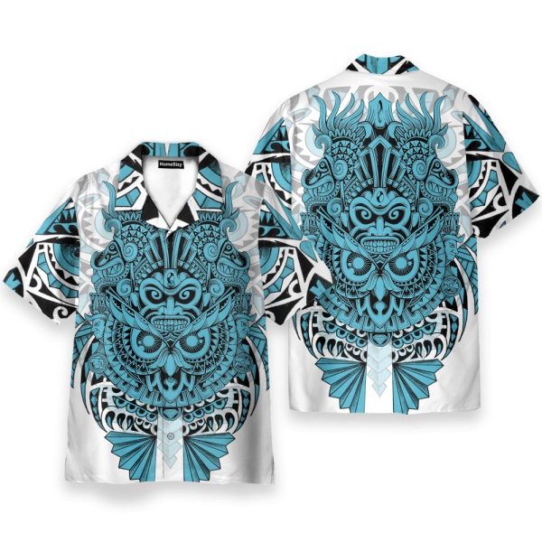Nordic Viking Owl Tattoo Blue Color Hawaiian Shirt
