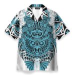 Nordic Viking Owl Tattoo Blue Color Hawaiian Shirt