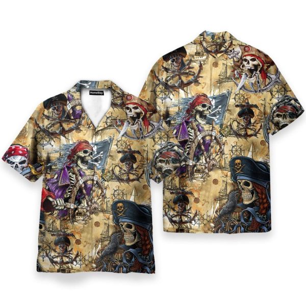 Pirate Skull Men'S Button'S Up Shirts Hawaiian Shirt