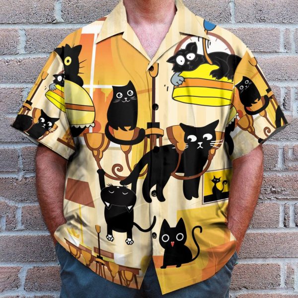 Black Cat Swing From Chandeliers Hawaiian Shirt