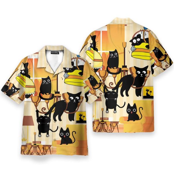 Black Cat Swing From Chandeliers Hawaiian Shirt