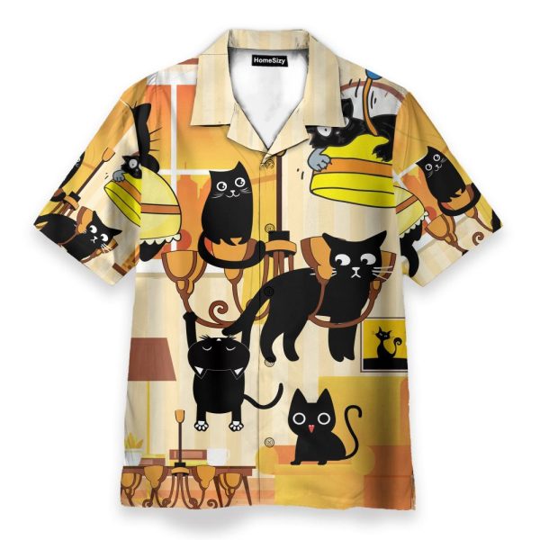 Black Cat Swing From Chandeliers Hawaiian Shirt