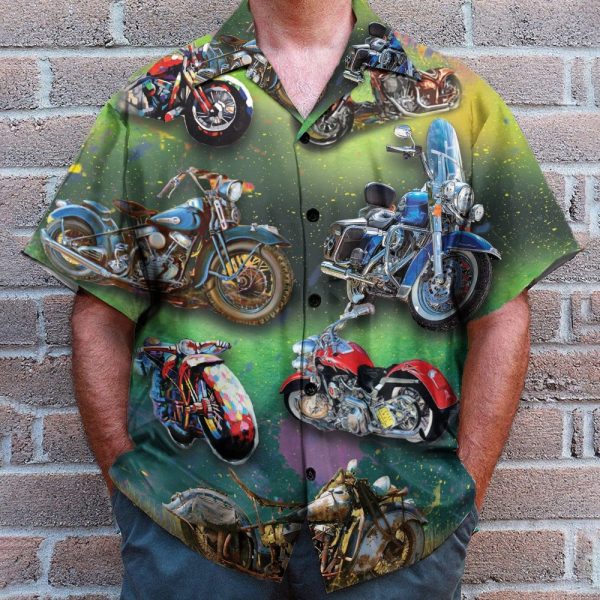 Motorcycle Vintage Men'S Button'S Up Shirts Hawaiian Shirt