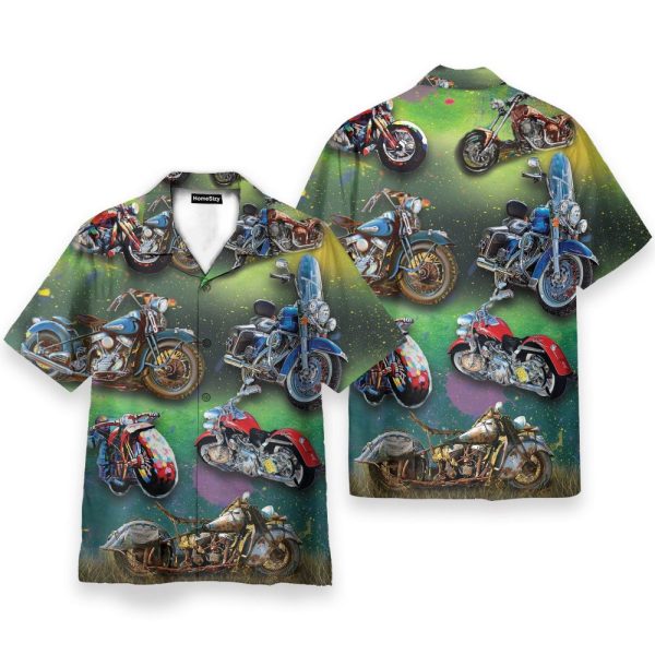 Motorcycle Vintage Men'S Button'S Up Shirts Hawaiian Shirt